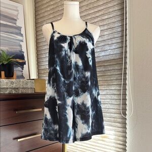 Woman's Spaghetti Strap Blue and White Tie-Dye Romper. Size Small